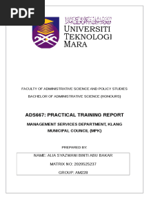 Alia Syazwani Practical Training Report