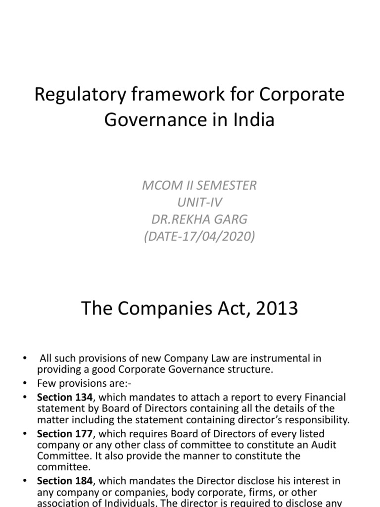 Regulatory Framework For Corporate Governance in India M COM II 17-4