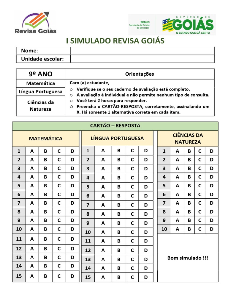 9º Ano I Simulado Revisa Goiás | PDF | Reprodução | Fertilização