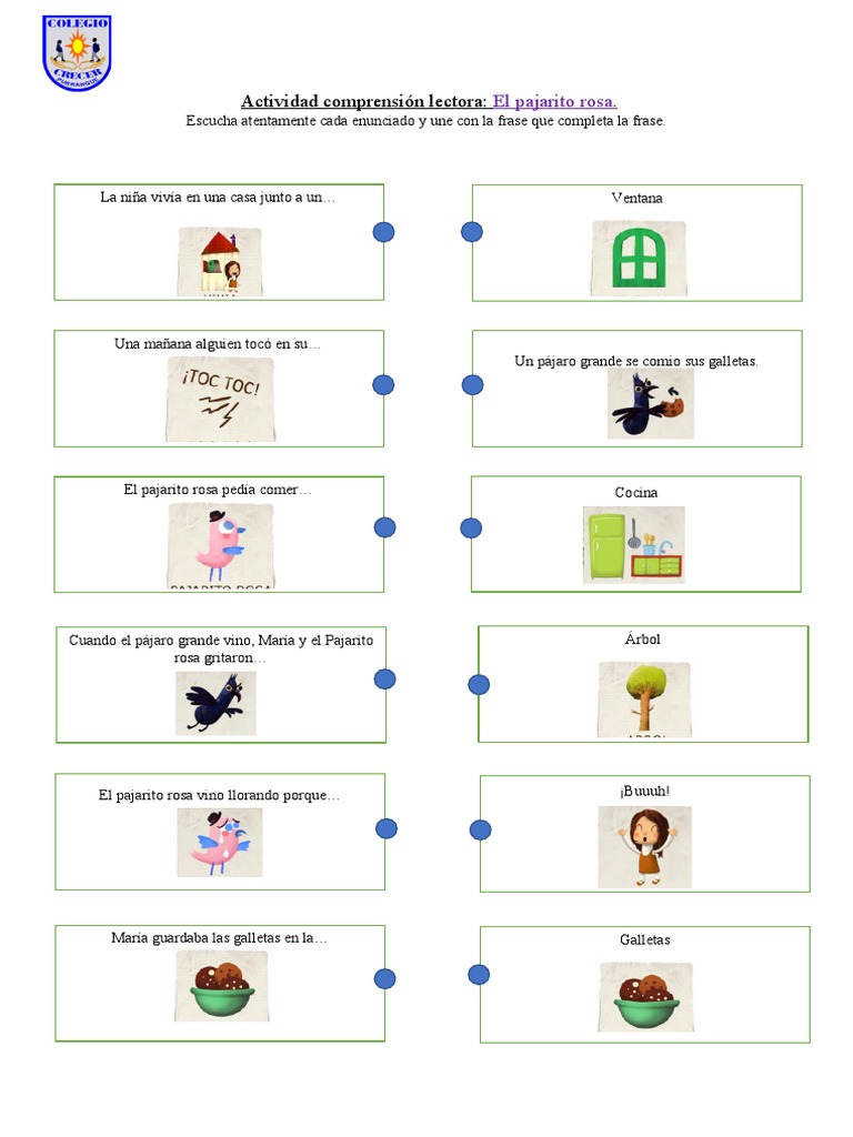 Actividad comprensión lectora El pajarito rosa PDF