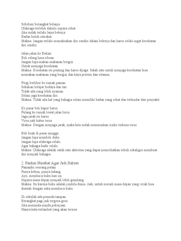 Koleksi Pantun Nasehat dan Jenaka | PDF | Memasak, Makanan, & Anggur ...