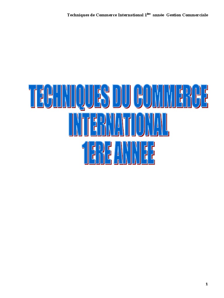 Techniques de Commerce International 1ère Année | PDF | Commerce ...