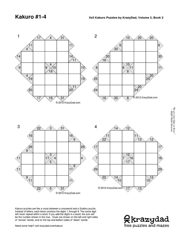 KD Kakuro 5x5 v3 s2 b002 | PDF | Recreational Mathematics ...