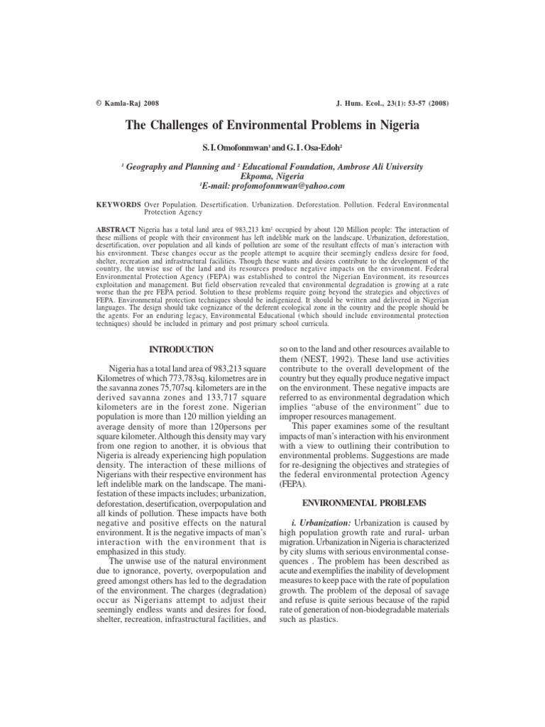 Environmental Challenges in Nigeria | PDF | Agriculture | Deforestation