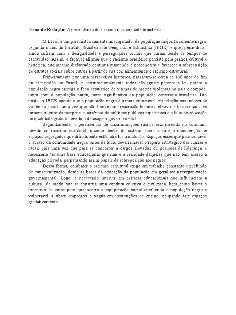 redação sobre racismo | PDF
