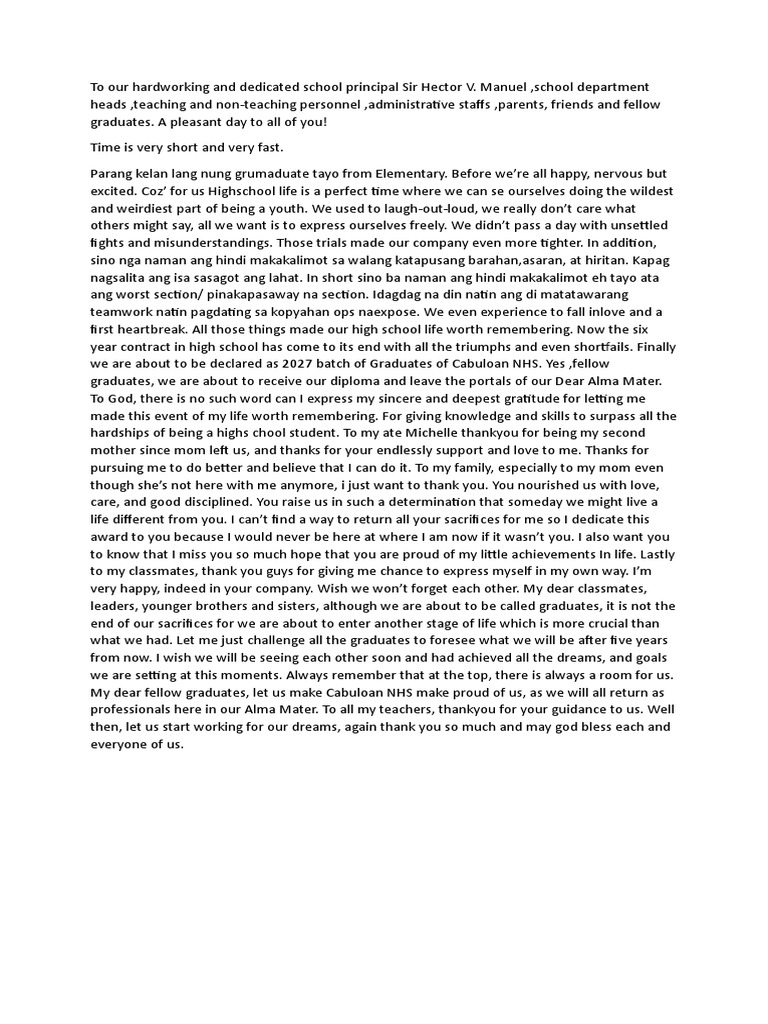 Valedictory Speech | PDF