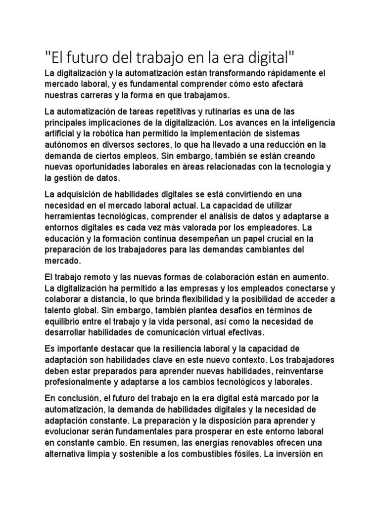 El futuro del trabajo en la era digital | PDF