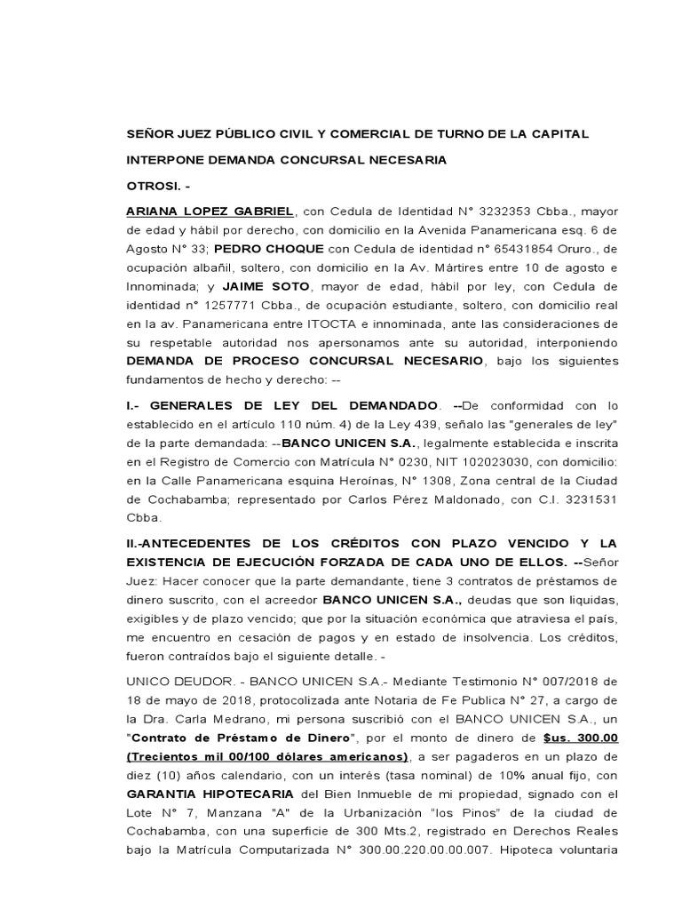 Demanda de Quiebra | PDF | Bancarrota | Pagos