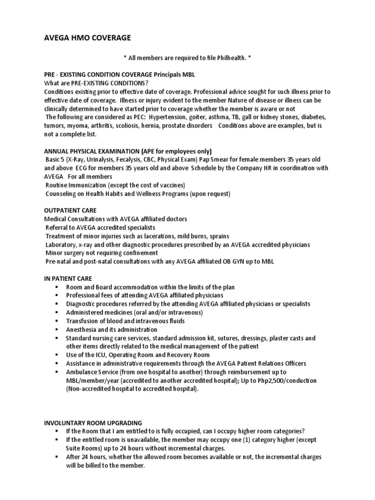 HMO Coverage Details | PDF | Physical Examination | Hospital