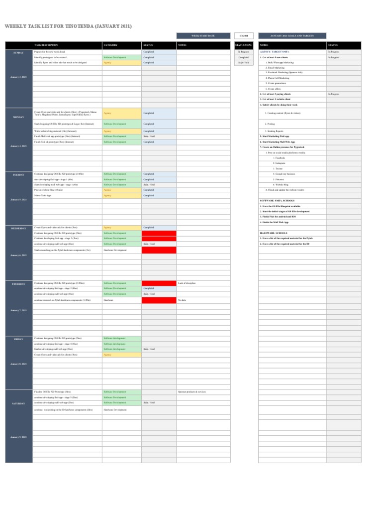 January 2021 Weekly Task List | PDF | Mobile App | Websites