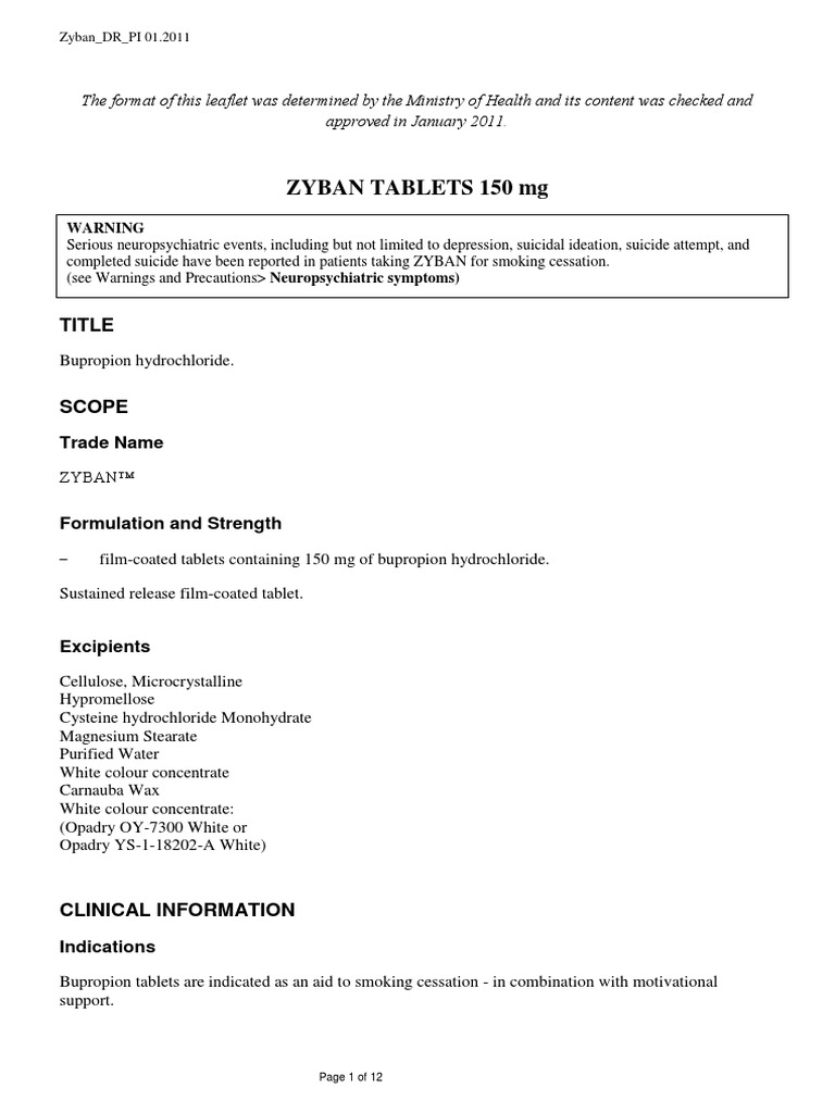 Zyban DR PDF Smoking Cessation