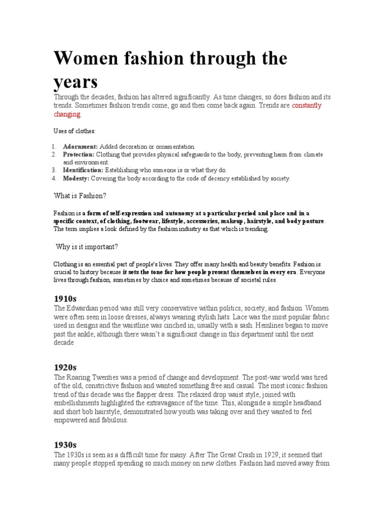 Women's Fashion Through the Decades | PDF | Fashion | Dress