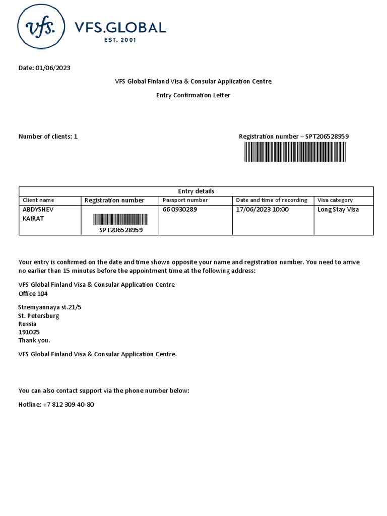 Finland Visa Appointment Confirmation | PDF | Finance & Money ...