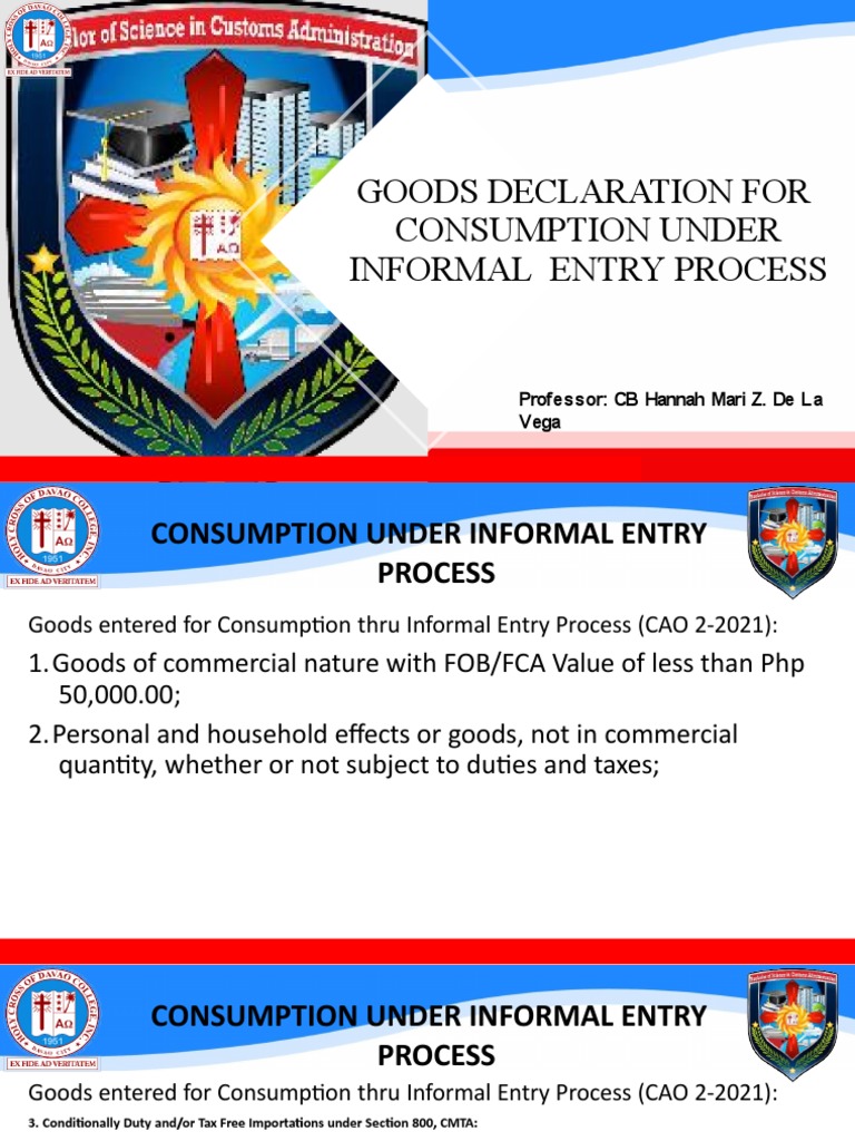 Informal Entry Process for Consumption | PDF | Customs | Taxes