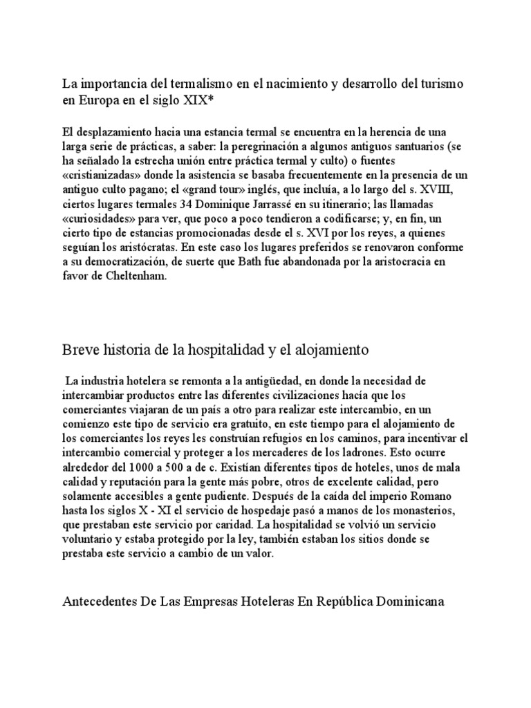 La Importancia Del Termalismo en El Nacimiento y Desarrollo Del Turismo