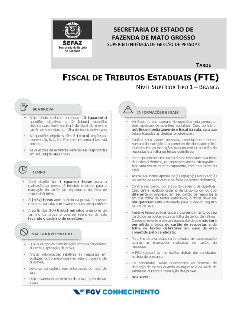 Fiscal de Tributos Estaduais Fte Tardecns201 Tipo 1 | PDF | Balancete ...