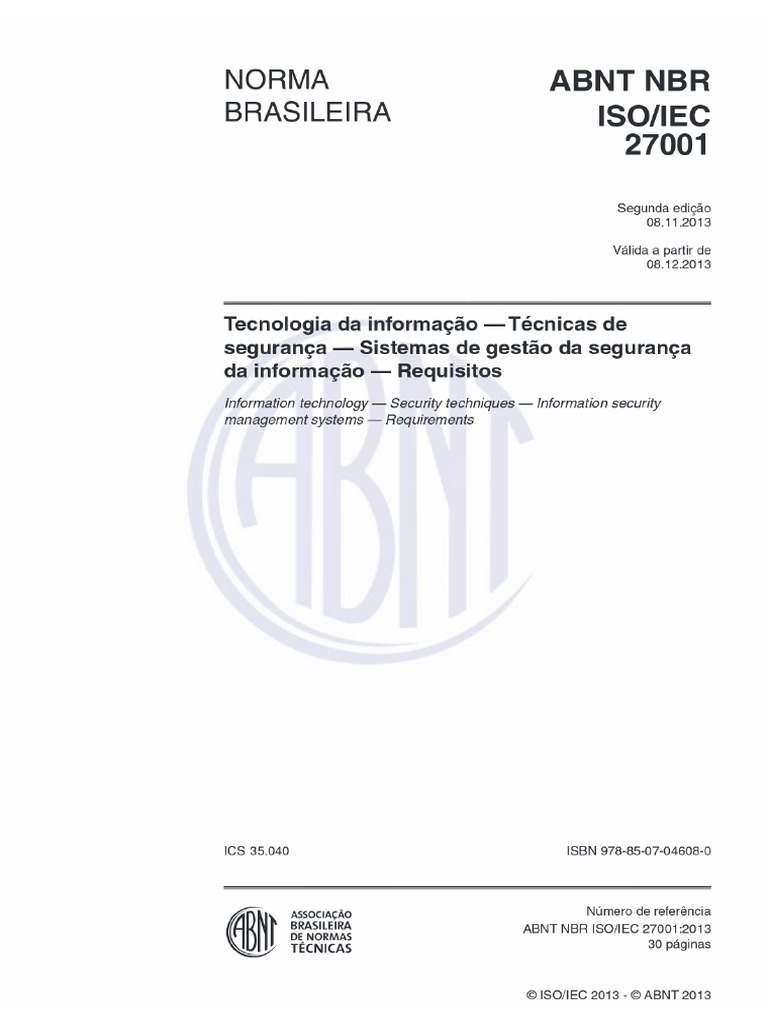 [ABNT NBR ISO_IEC 27001_2013] Tecnologia da informação — Técnicas de ...