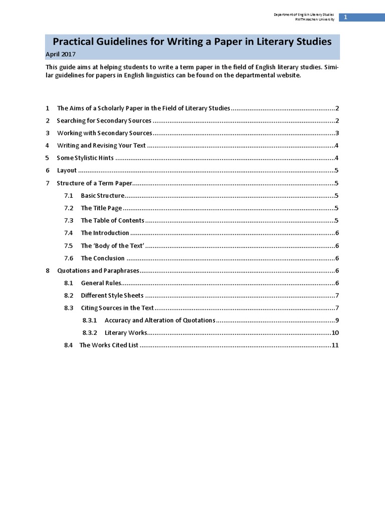 Writing Guidelines for Literary Studies | PDF | Citation ...
