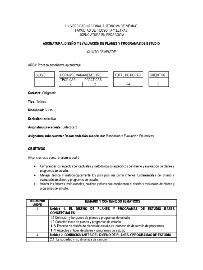 Diseño y Evaluación de Planes Educativos | PDF | Plan de estudios ...