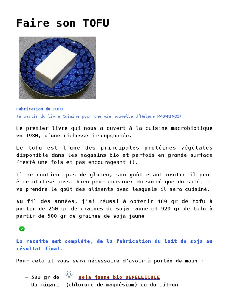 Fabriquer son Tofu Maison Facilement | PDF | Tofu | Lait de soja