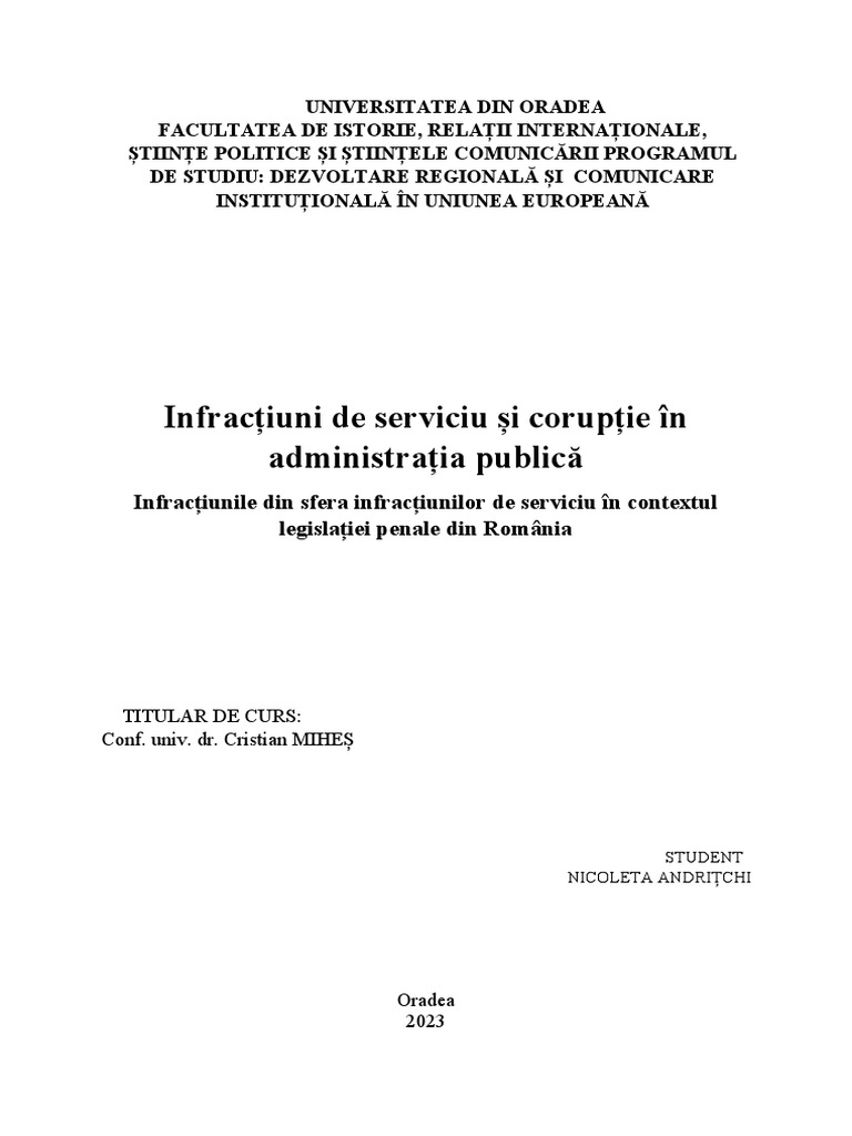Andrițchi - Nicoleta - DRCI - I - Infractiuni in Sfera Infractiunilor ...