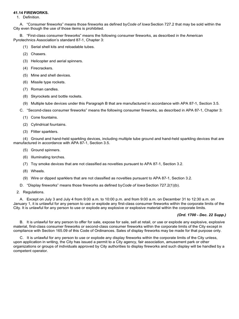 Indianola Iowa Fireworks Ordinance PDF Fireworks Hobbies
