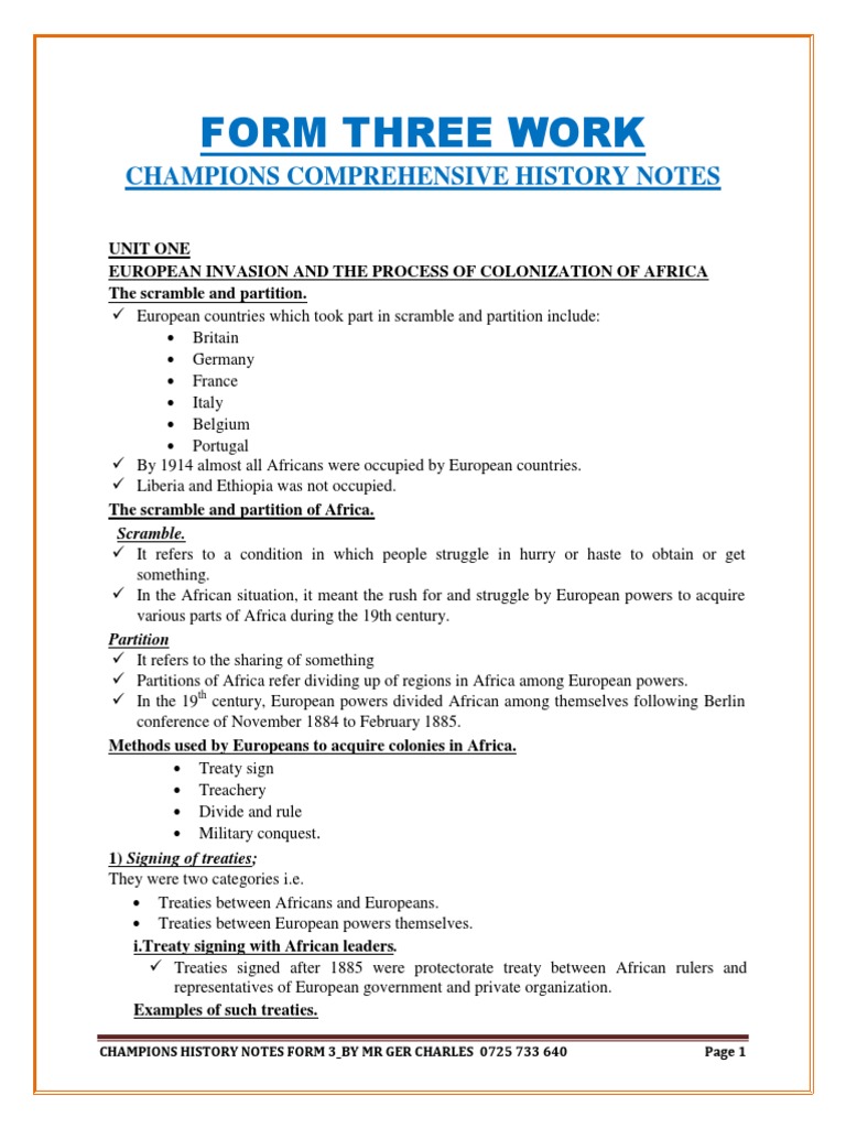 History Form 3 Notes Champ | PDF | Africa