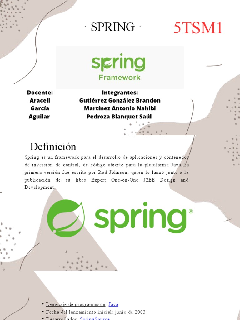 Exposición Spring Framework PDF Spring Framework Desarrollo de