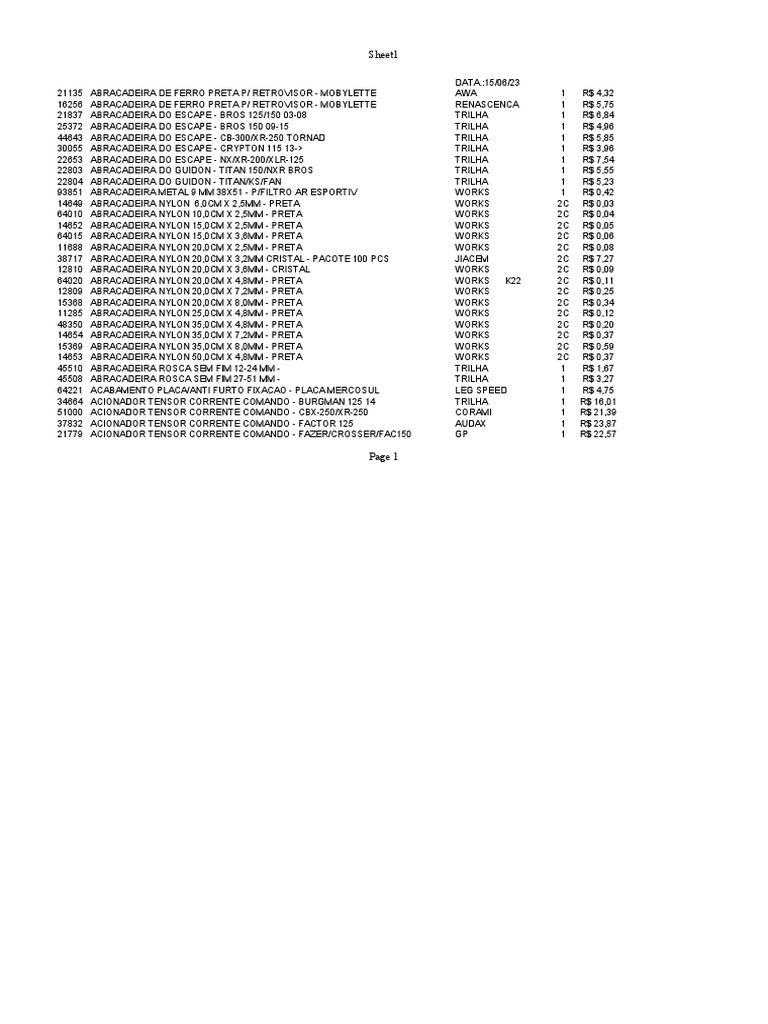 Lista de Peças Moto 2023 Atualizada SP1 | PDF | Casa e Jardim