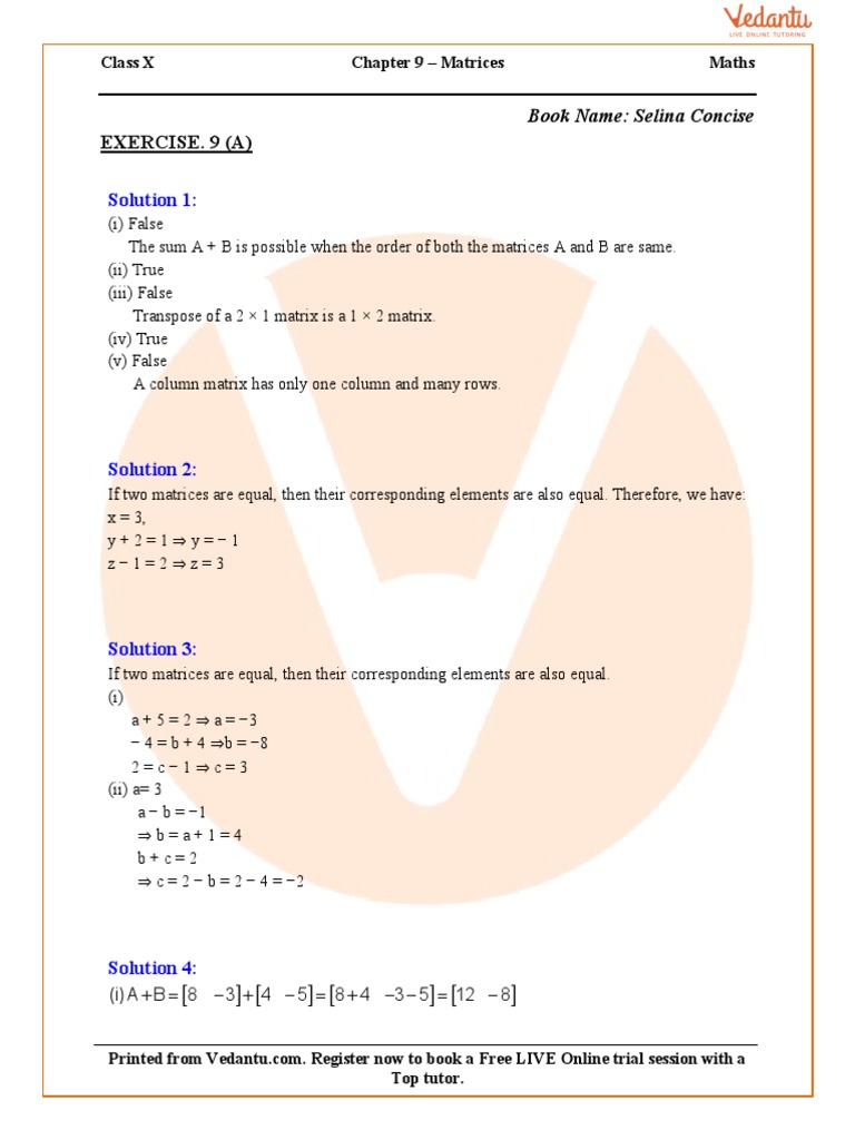 Class 10 - Maths - Matrices | PDF | Matrix (Mathematics) | Matrix Theory