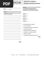 Focus2 2E Unit Test Dictation Listening Reading Unit4 GroupB