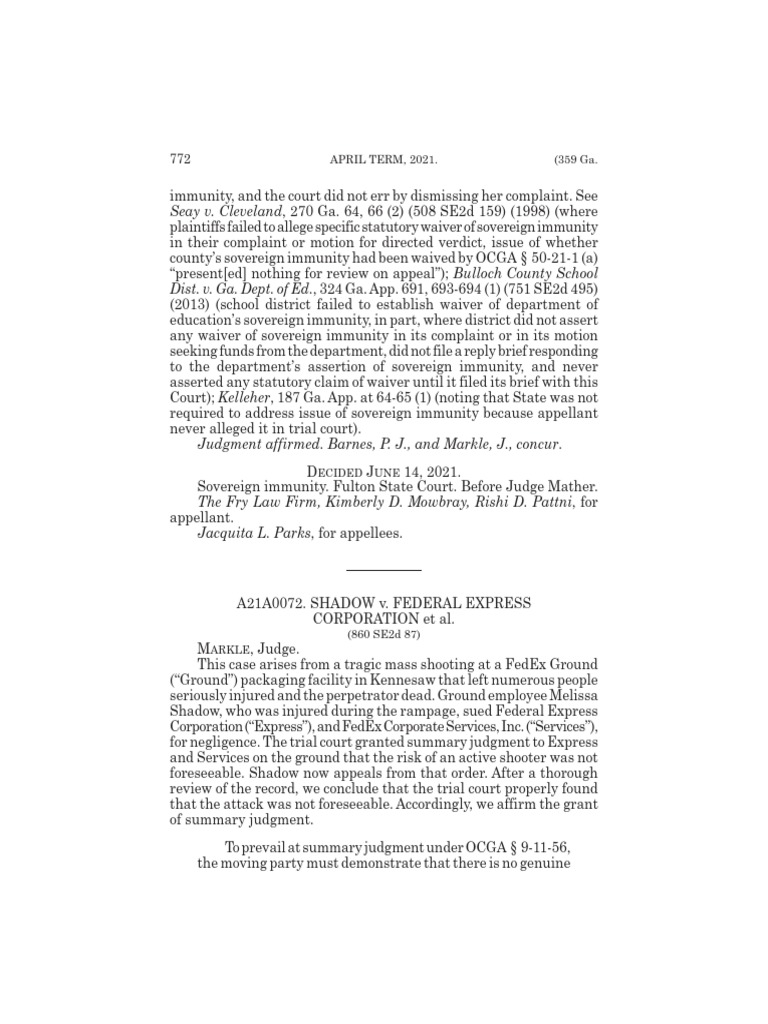 Shadow v. Fed. Express Corp. PDF Duty Of Care Appeal