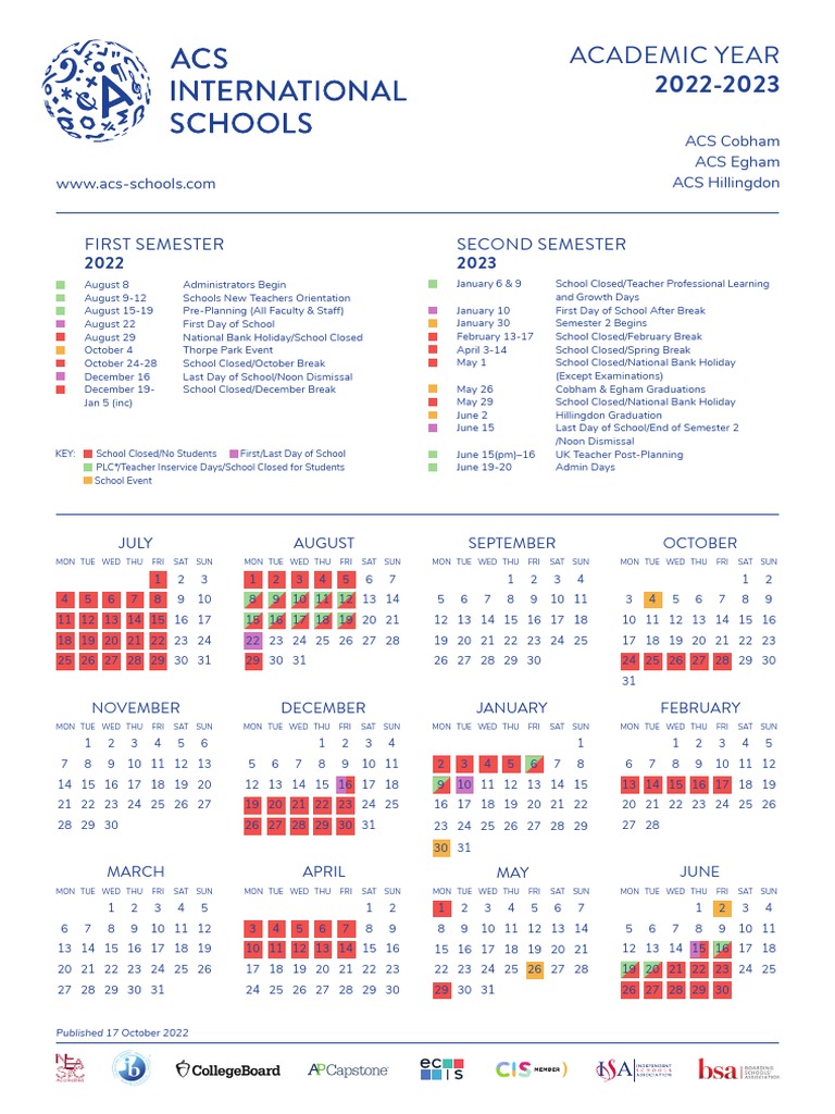 ACS-UK-Calendar 22 23 | PDF | Academic Term | Schools