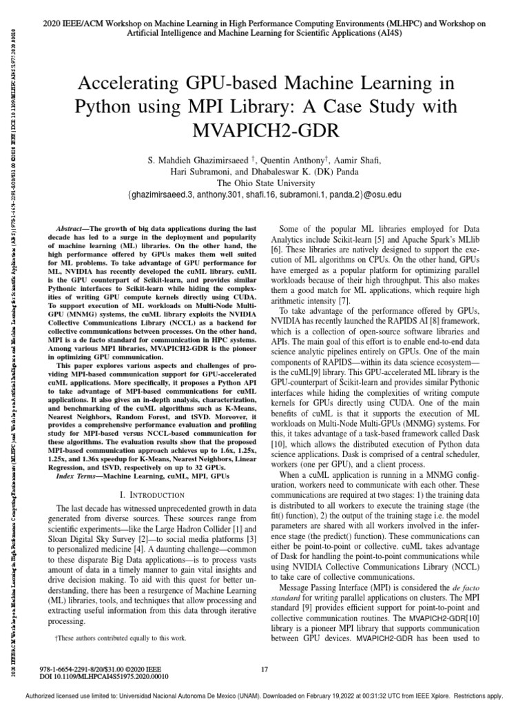 Accelerating gpu based machine learning python 2020 pdf message