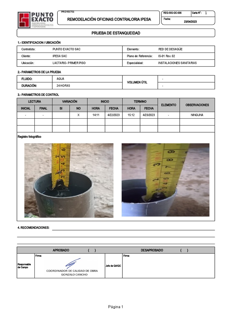Protocolo de Prueba de Estanqueidad | PDF | Tecnología