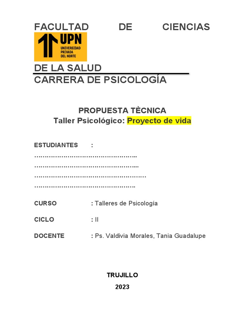 Taller Psicológico: Proyecto de Vida | PDF | Sicología | Conceptos ...