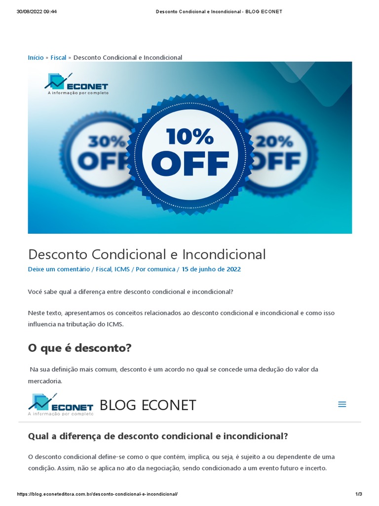 Desconto Condicional e Incondicional - BLOG ECONET | PDF | Desconto