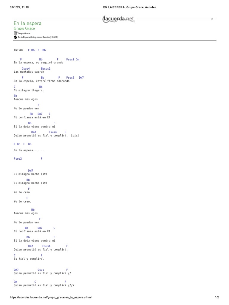 En LA ESPERA, Grupo Grace Acordes PDF