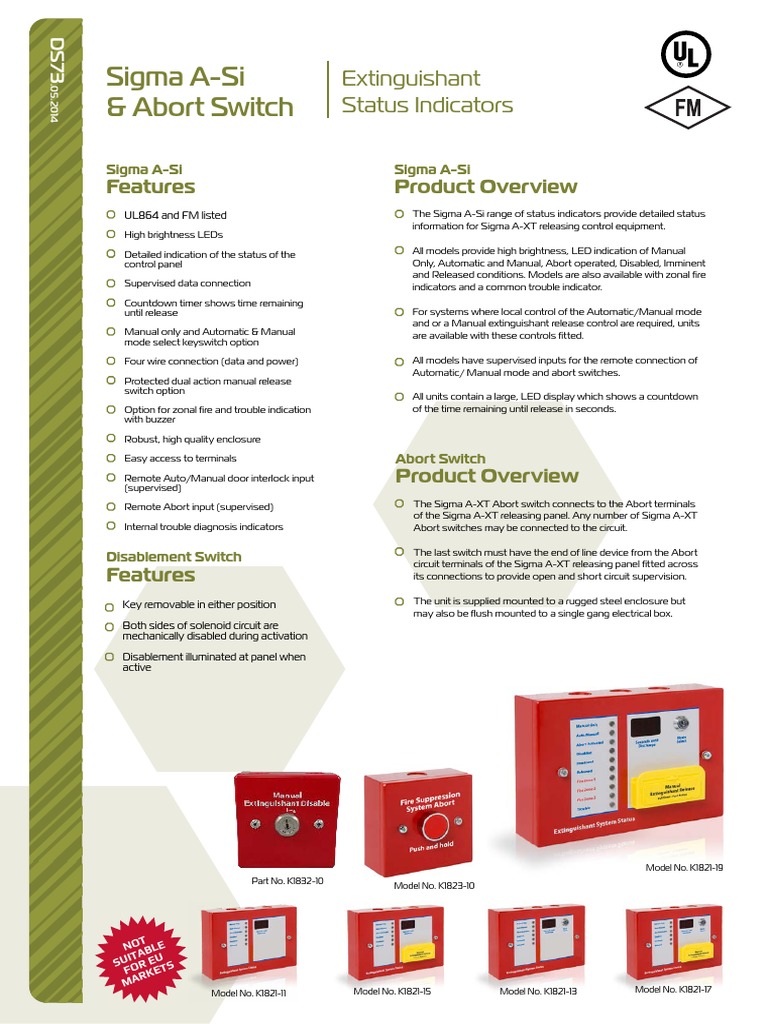 Sigma A-Si & Abort Switch: Extinguishant Status Indicators | PDF ...
