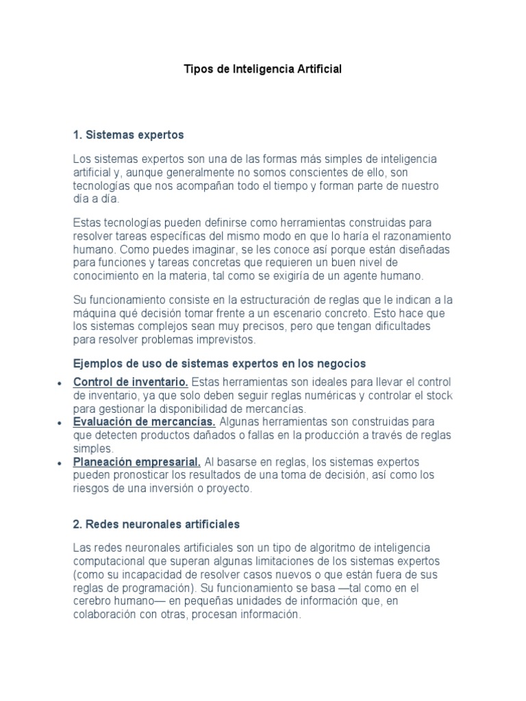 Tipos de Inteligencia Artificial | PDF | Aprendizaje profundo | Red ...