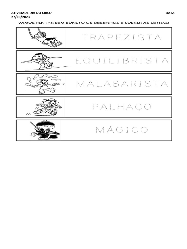 Atividade Dia Do Circo 1 Ano Pdf