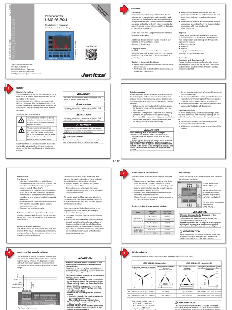 Installation Manual JanitzaInstUmg96pqLEn PDF Computing