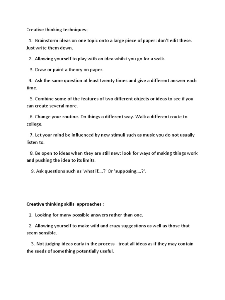 Creative Thinking Techniques Guide | PDF