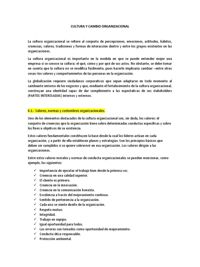 Cultura Organizacional y Cambio Efectivo | PDF | Aprendizaje | Gestión ...