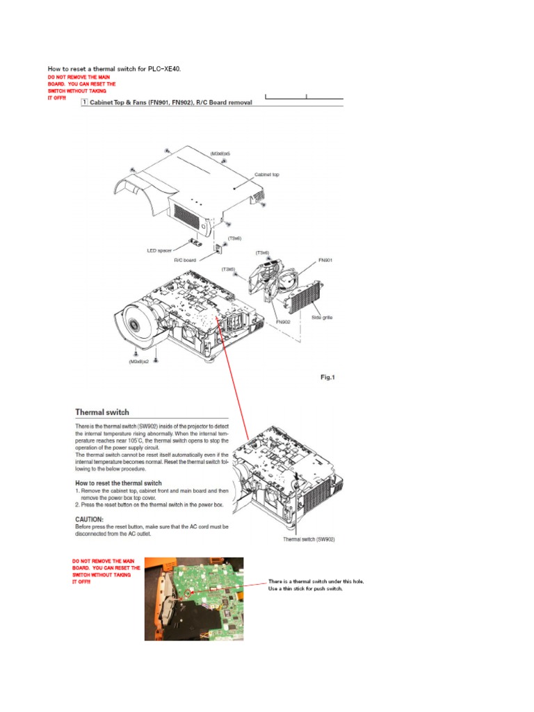 Sanyo XE40 of Thermal Switch Reset PDF