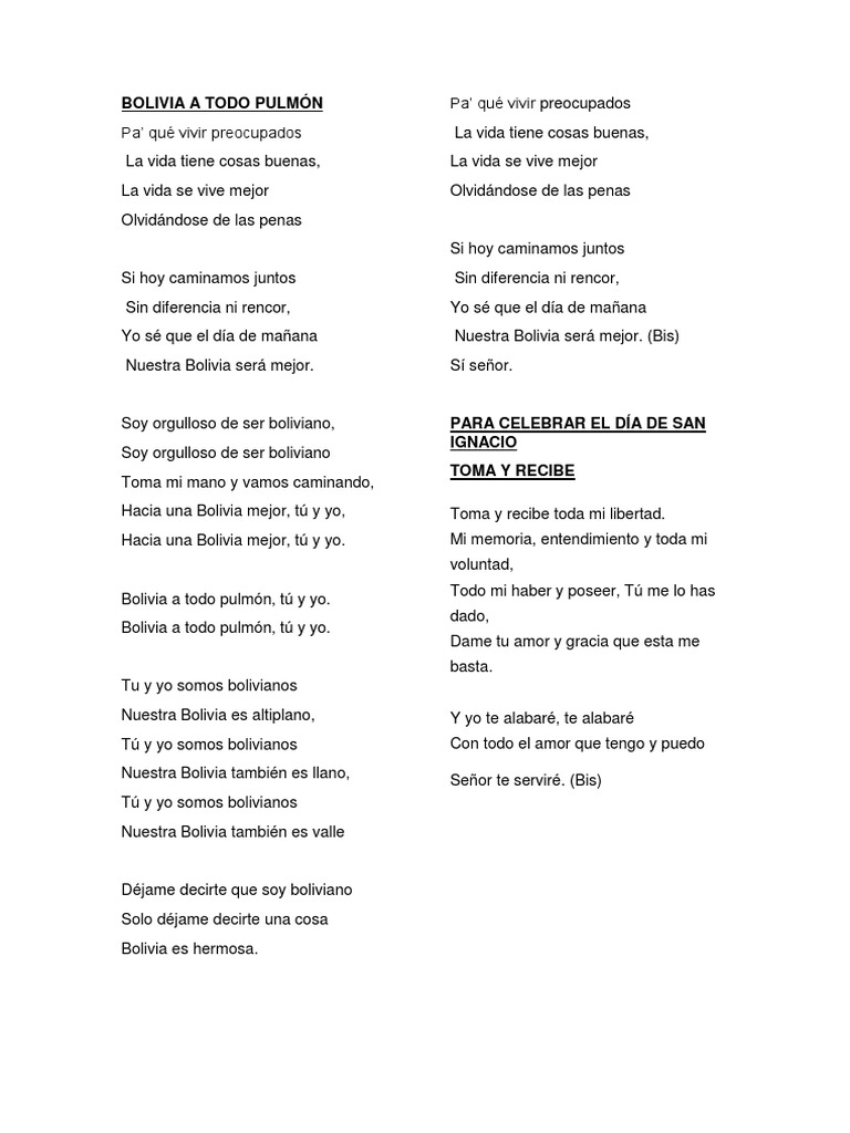 Bolivia a Todo Pulmón: Letra y Mensaje | PDF