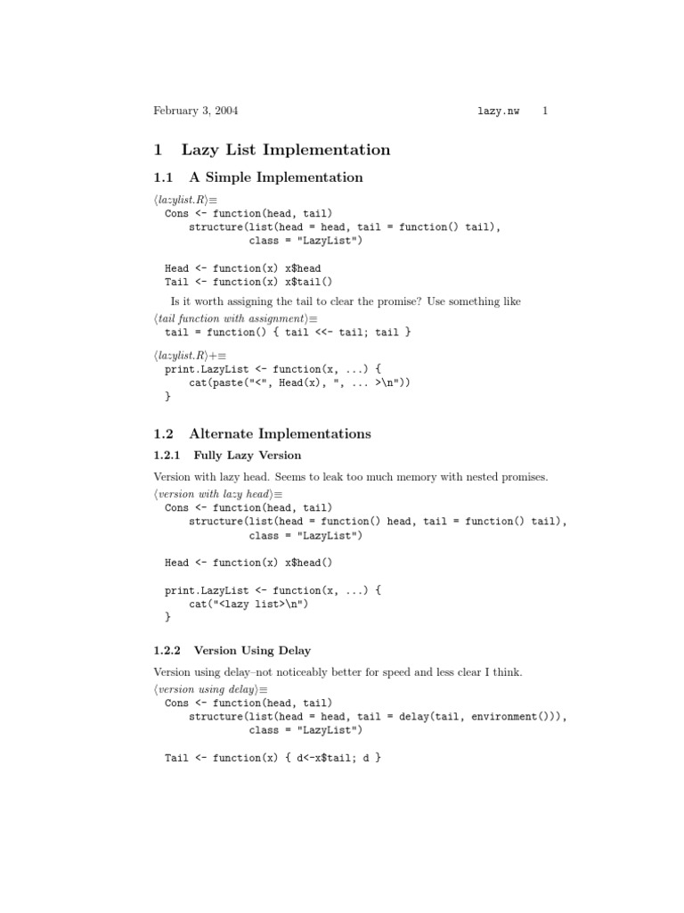 Lazy List Implementation in R | PDF | Theoretical Computer Science ...