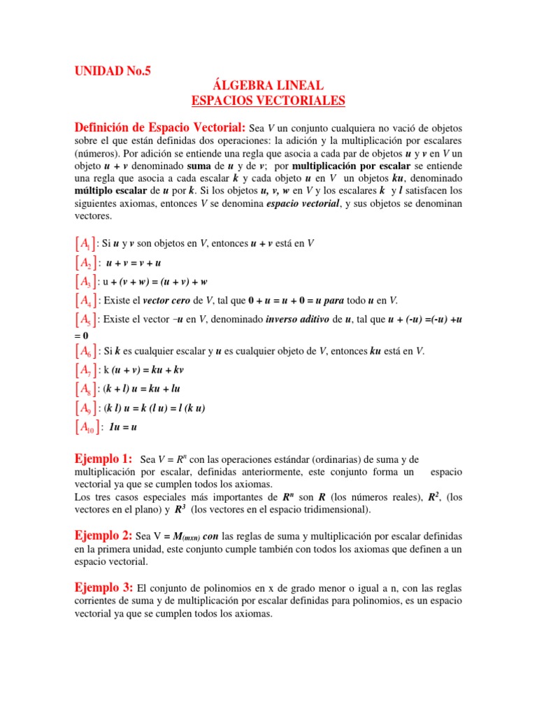 Espacios Vectoriales y Subespacios | PDF | Espacio vectorial | Base ...