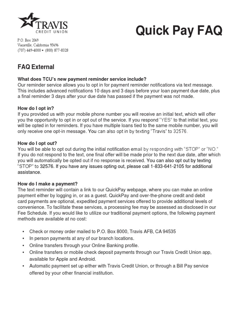 Travis Credit Union Quick Pay Guide | PDF | Business | Finance & Money ...