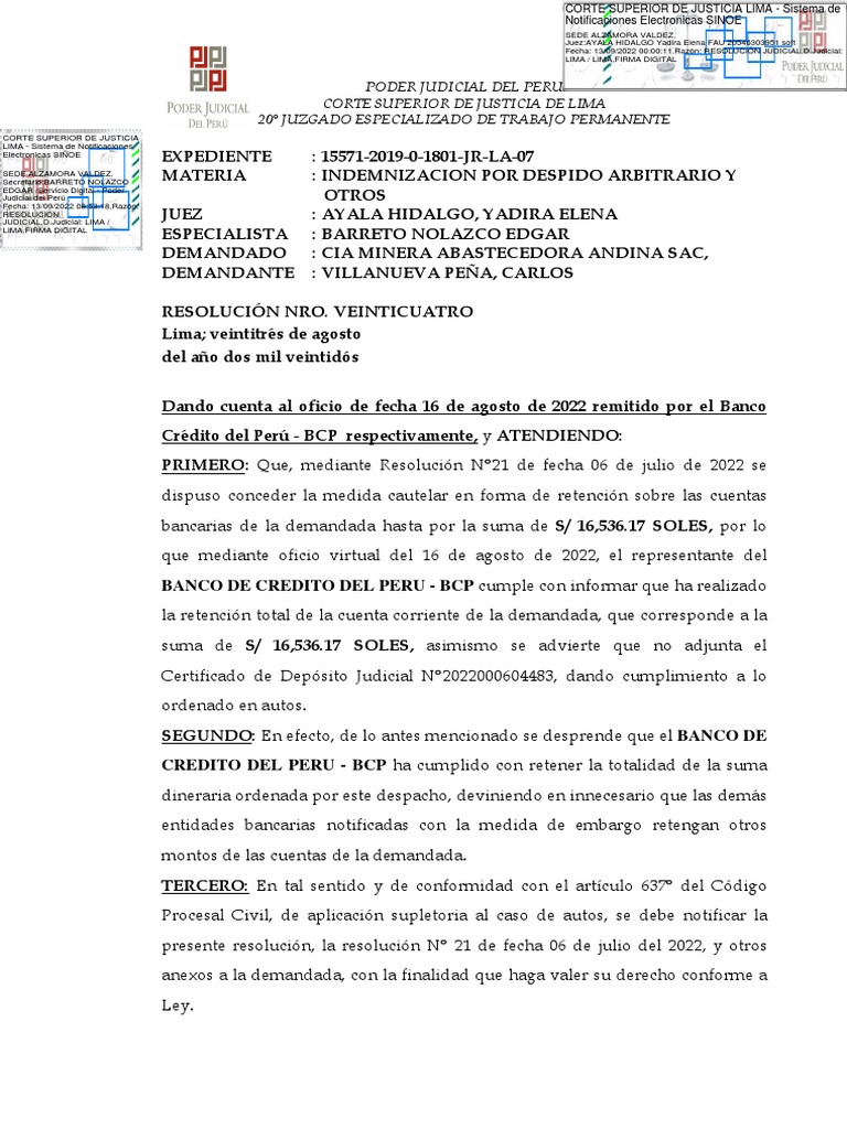 Orden Levantar Embargo | PDF | Bancos | Lima